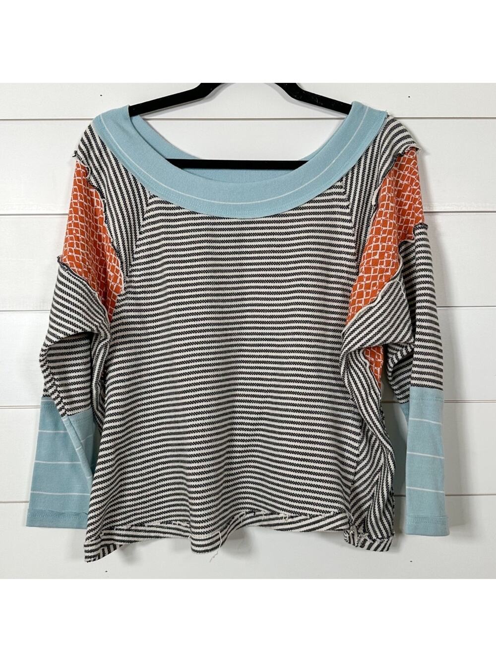 Ces Femme Striped Patchwork Print Long Sleeve Knit Top, EUC, Size Small